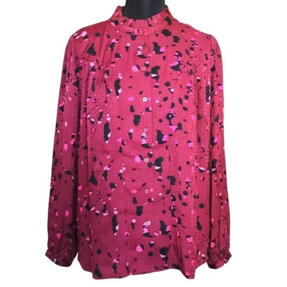 ba&sh Tonka Blouse Bordeaux Abstract Jacquard Red Size X Small NWT $264 - Picture 2 of 7